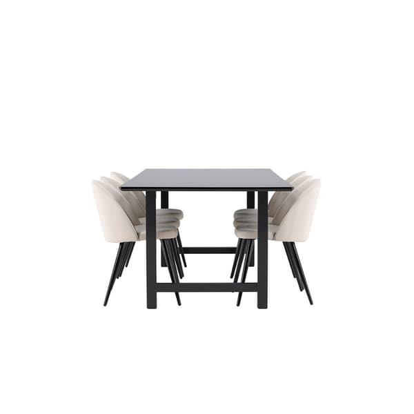 Oslo spisegrupper spisebord 100x220cm svart og 6 Skagen stol velour beige.