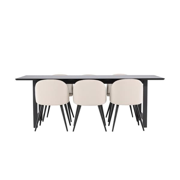 Oslo spisegrupper spisebord 100x220cm svart og 6 Skagen stol velour beige.