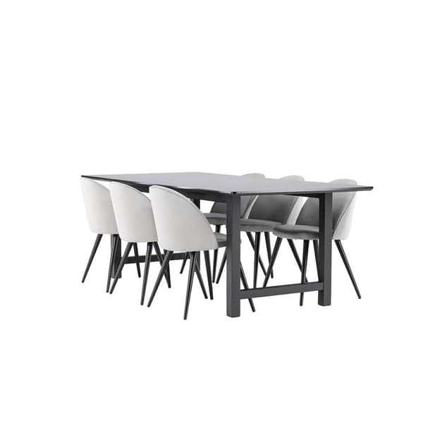 Oslo spisegrupper spisebord  100x220cm svart og 6 Skagen stol velour grå.