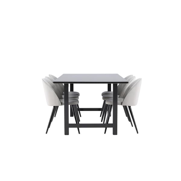 Oslo spisegrupper spisebord 100x220cm svart og 6 Skagen stol velour grå.