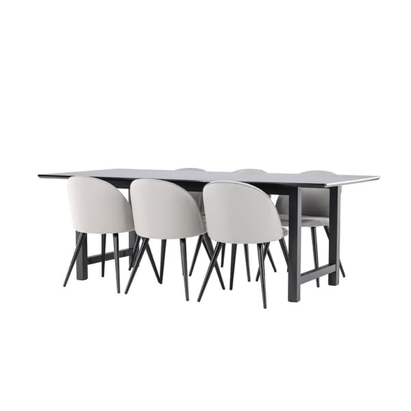 Oslo spisegrupper spisebord 100x220cm svart og 6 Skagen stol velour grå.