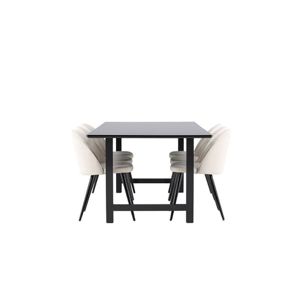 Oslo spisegrupper spisebord 100x220cm svart og 6 Skagen stol fløyel beige.