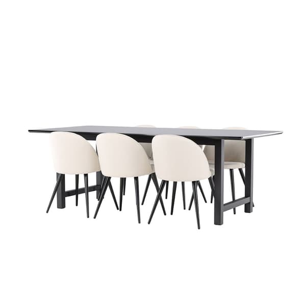 Oslo spisegrupper spisebord 100x220cm svart og 6 Skagen stol fløyel beige.