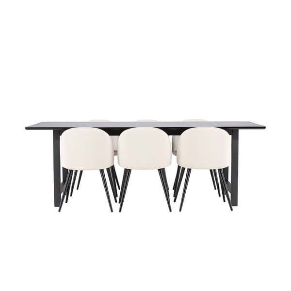 Oslo spisegrupper spisebord  100x220cm svart og 6 Skagen stol fløyel beige.