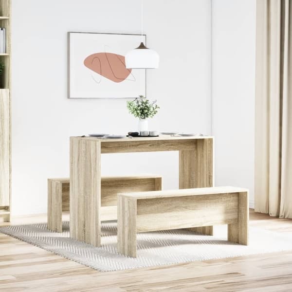 vidaXL Sett med spisebord og benker 3 deler sonoma eik konstruert tre