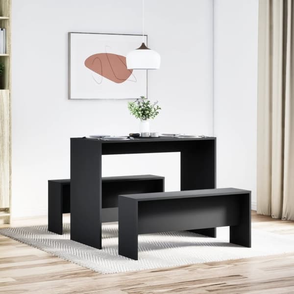 vidaXL Sett med spisebord og benker 3 deler svart konstruert tre