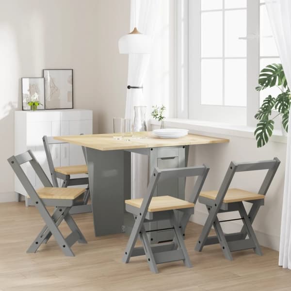 vidaXL Sommerfugl spisegruppe 5 stk Corona sammenleggbar grå furu