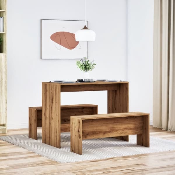 vidaXL Sett med spisebord og benker 3 deler artisan eik konstruert tre