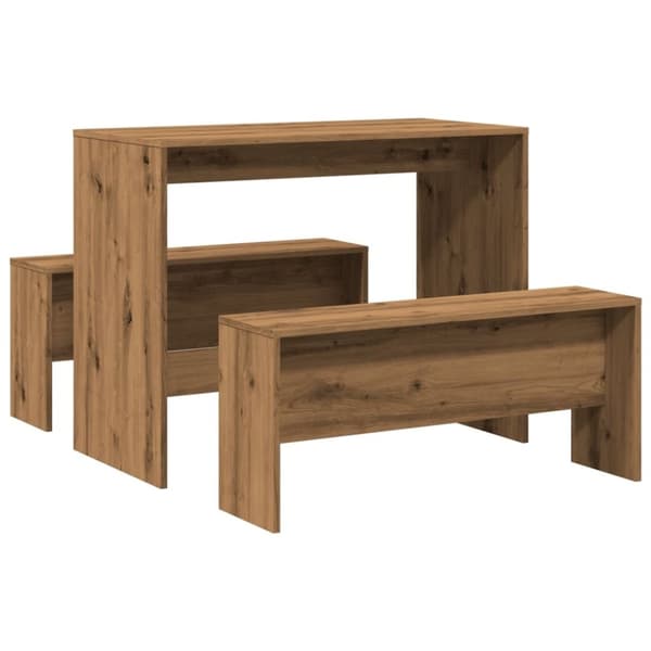 vidaXL Sett med spisebord og benker 3 deler artisan eik konstruert tre