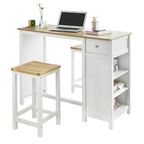 Rootz Köksbänk Frukostbar - Bistro Island - Förvaringshyllor - Främre/Bakre låda - PB och MDF - 120x90x55cm - Vit - SoBuy Pall kompatibel