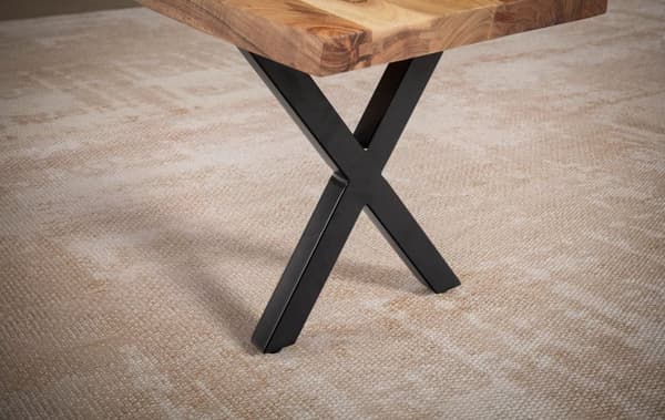 Rootz moderne design spisestuebænk - træbænk - naturligt trækorn - faste x-formede metalben - 180 cm x 40 cm x 45,5 cm