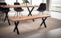 Miniatyrbillede 2 af 6: Rootz moderne design spisestuebænk - træbænk - naturligt trækorn - faste x-formede metalben - 180 cm x 40 cm x 45,5 cm