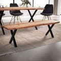 Miniatyrbillede 1 af 6: Rootz moderne design spisestuebænk - træbænk - naturligt trækorn - faste x-formede metalben - 180 cm x 40 cm x 45,5 cm