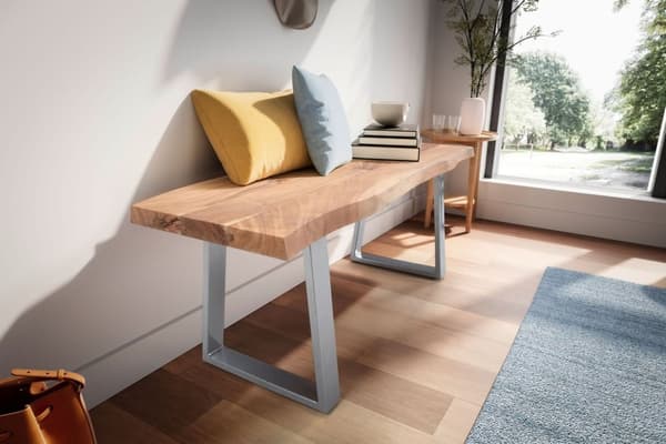 Rootz Modern Design Massiivipuupenkki - Eteisen penkki - Eteisen kalusteet - Puolisuunnikkaan muotoiset metallijalat - Akaasiapuu - 120cm x 40cm x 45,
