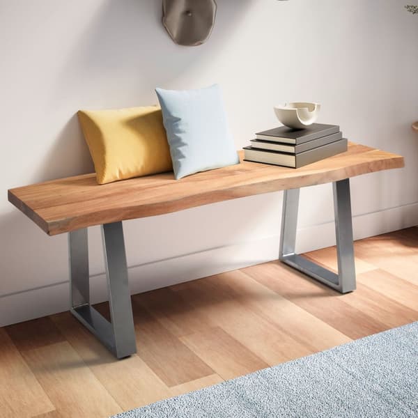Rootz Modern Design Massiivipuupenkki - Eteisen penkki - Eteisen kalusteet - Puolisuunnikkaan muotoiset metallijalat - Akaasiapuu - 120cm x 40cm x 45,