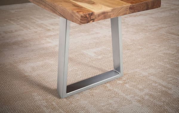 Rootz solid matsalsbänk - modern design - trädkantad sits - akaciaträ - trapetsformade metallben - 140 cm x 40 cm x 45,5 cm