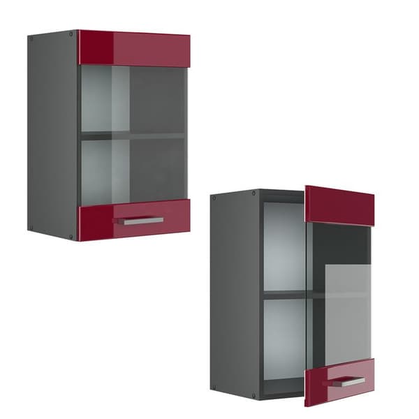 Högskåp med glasdörr VICCO R-Line Antracit/Bordeaux Brilliant 40 cm