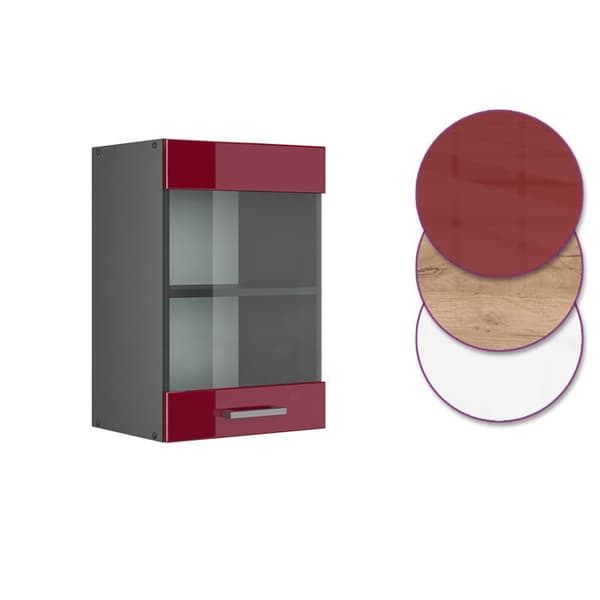 Högskåp med glasdörr VICCO R-Line Antracit/Bordeaux Brilliant 40 cm
