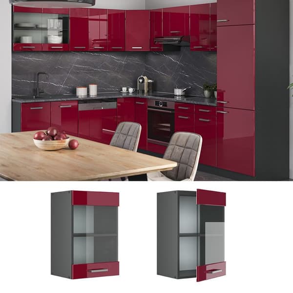 Högskåp med glasdörr VICCO R-Line Antracit/Bordeaux Brilliant 40 cm