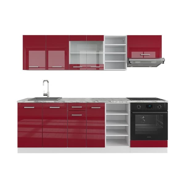 R-Line kök, 240 cm utan bänkskiva, Bordeaux högglans/vit, Vicco