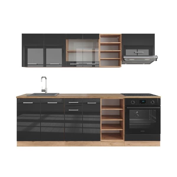 R-Line kök, 240 cm utan bänkskiva, Blank antracit/Gyllene ek, Vicco