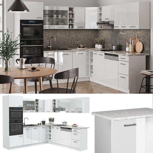R-Line hörnkök, 237 x 60 cm utan bänkskiva, blank vit/vit, Vicco