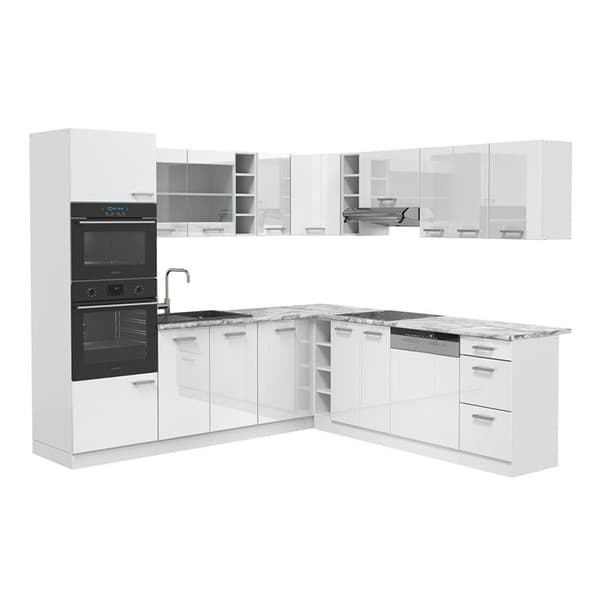 R-Line hörnkök, 237 x 60 cm utan bänkskiva, blank vit/vit, Vicco