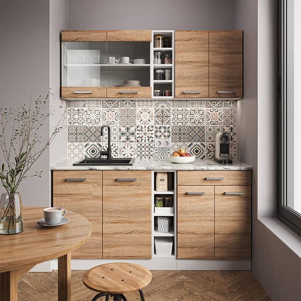 R-Line kök, 160 cm, PT Marble, Sonoma/vit, Vicco