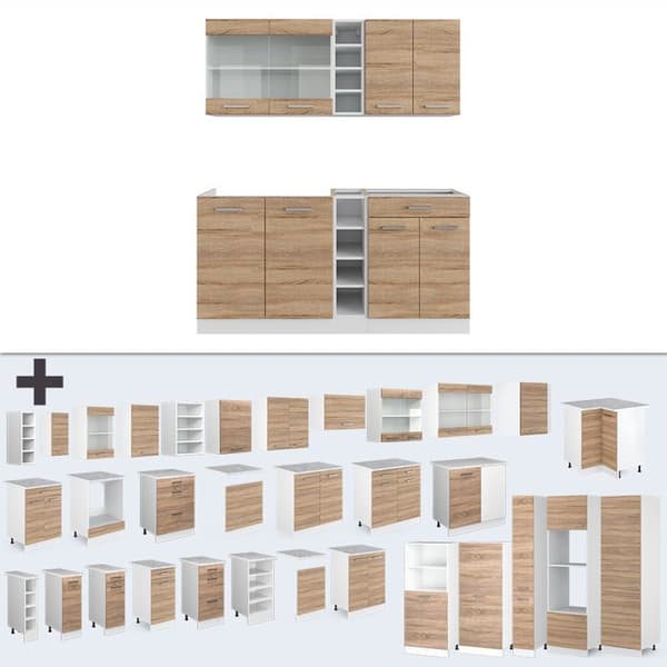 R-Line kök, 160 cm, PT Marble, Sonoma/vit, Vicco