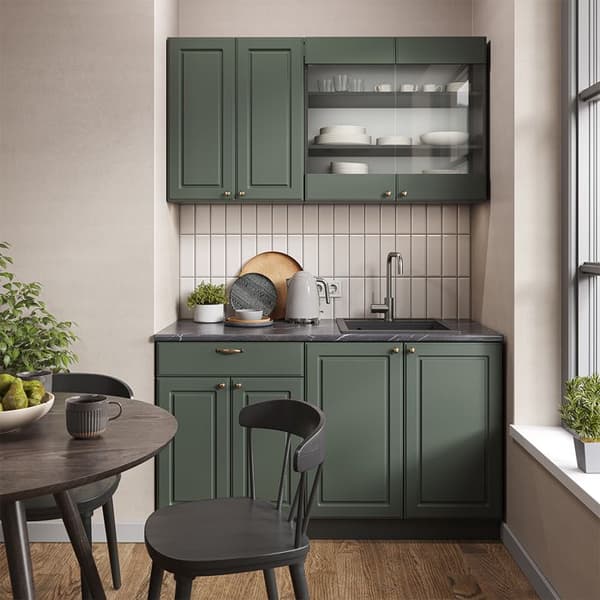 Fame-Line kök, 140 cm utan bänkskiva, Country green och guld/antracit, Vicco