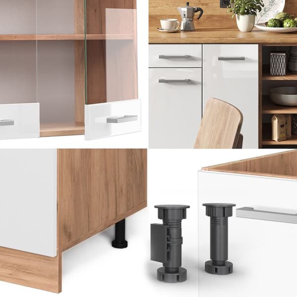 R-Line kök, 240 cm utan bänkskiva, blank vit/Gyllene ek, Vicco