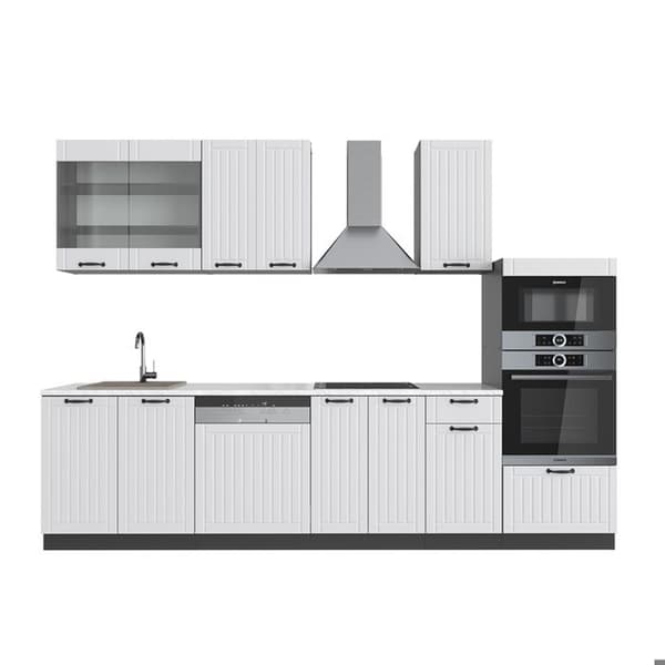 Fame-Line kök, 300 cm med högskåp, utan bänkskiva, Stuga vit/antracit, Vicco