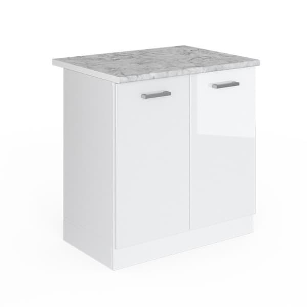 Underskåp R-Line, 80cm, PT Marmor, Vit högblanka, Vit, Vicco