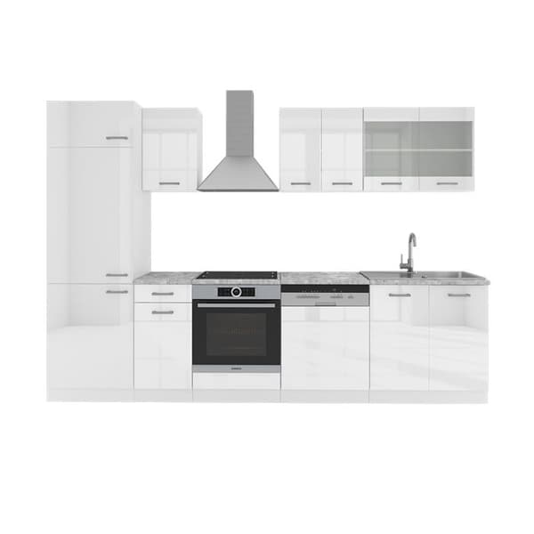 R-Line kök, 300 cm, PT Marmor, blank vit/vit, Vicco