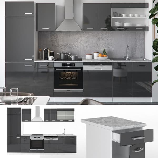 R-Line kök, 300 cm, PT Marble, Blank antracit/vit, Vicco