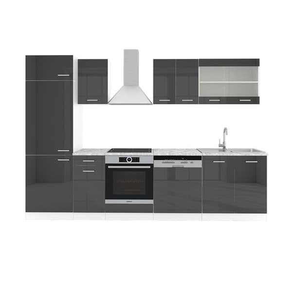 R-Line kök, 300 cm, PT Marble, Blank antracit/vit, Vicco