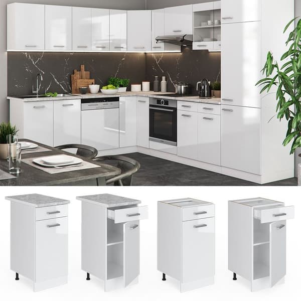 Köksmöbel R-Line, 40 cm utan PT, Vit hög glans, Vit, Vicco