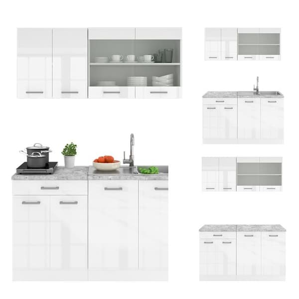 R-Line Kök, 140 cm, PT Marmor, Vit, Vicco