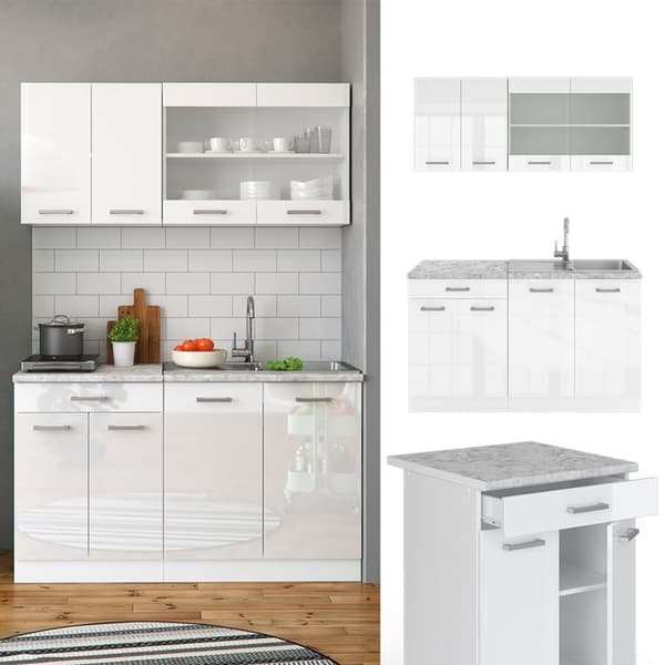 R-Line Kök, 140 cm, PT Marmor, Vit, Vicco