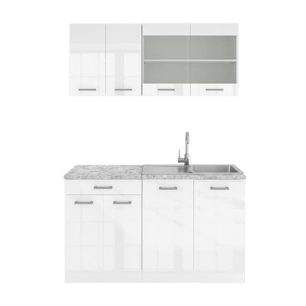 R-Line Kök, 140 cm, PT Marmor, Vit, Vicco