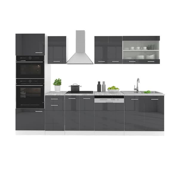 R-Line kök, 300 cm med högskåp, PT Marble, Blank antracit/vit, Vicco