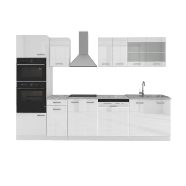 R-Line kök, 300 cm med högskåp, utan bänkskiva, Vit, Vicco