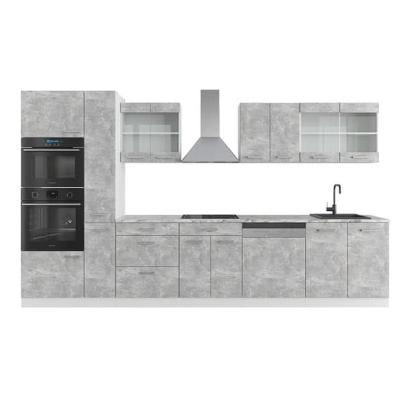 R-Line kök, 350 cm med högskåp, PT Marble, Betong/vit, Vicco
