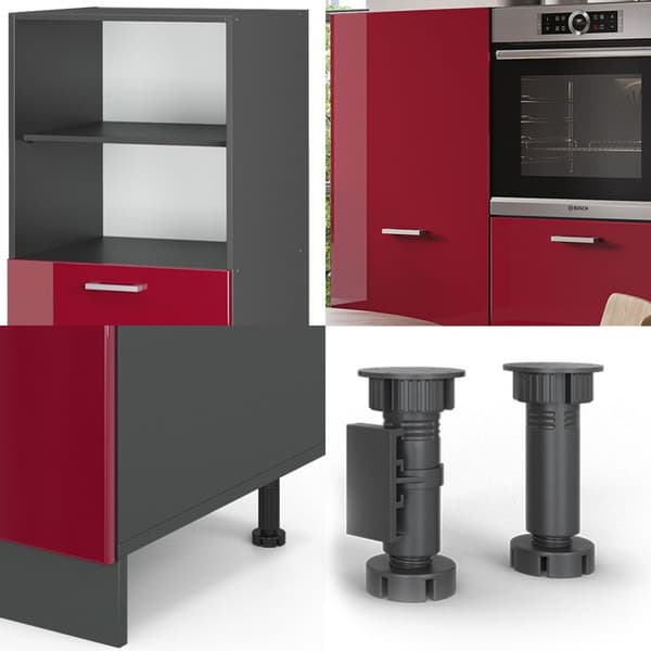 R-Line köksdel, 180 cm utan bänkskiva, Bordeaux högblank/antracit, Vicco