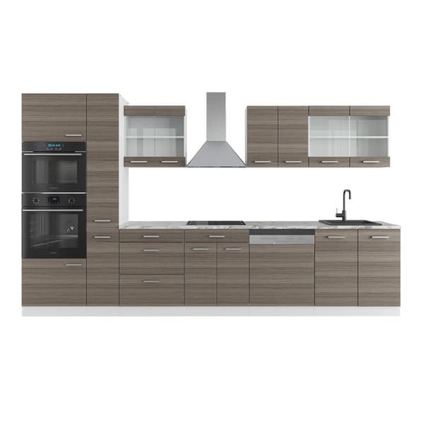 R-Line kökslinje, 350 cm med högskåp, PT Marble, ädelgrå/vit, Vicco