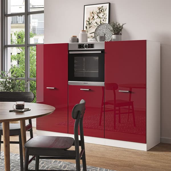 R-Line köksdel, 180 cm utan bänkskiva, Bordeaux högglans/vit, Vicco