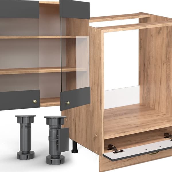 Fame-Line kök, 300 cm utan bänkskiva, Country Antracit/Golden Oak, Vicco