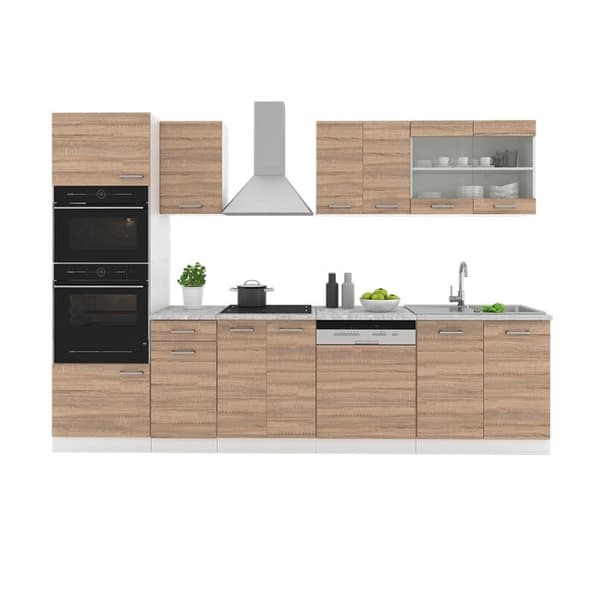 R-Line kök, 300 cm med högskåp, PT Marble, Sonoma, Vicco