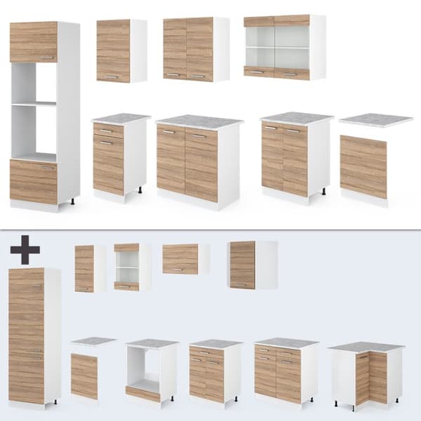 R-Line kök, 300 cm med högskåp, PT Marble, Sonoma, Vicco