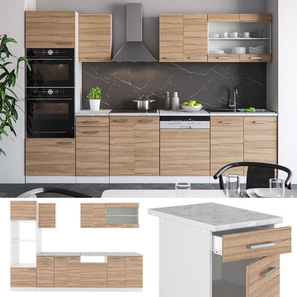 R-Line kök, 300 cm med högskåp, PT Marble, Sonoma, Vicco